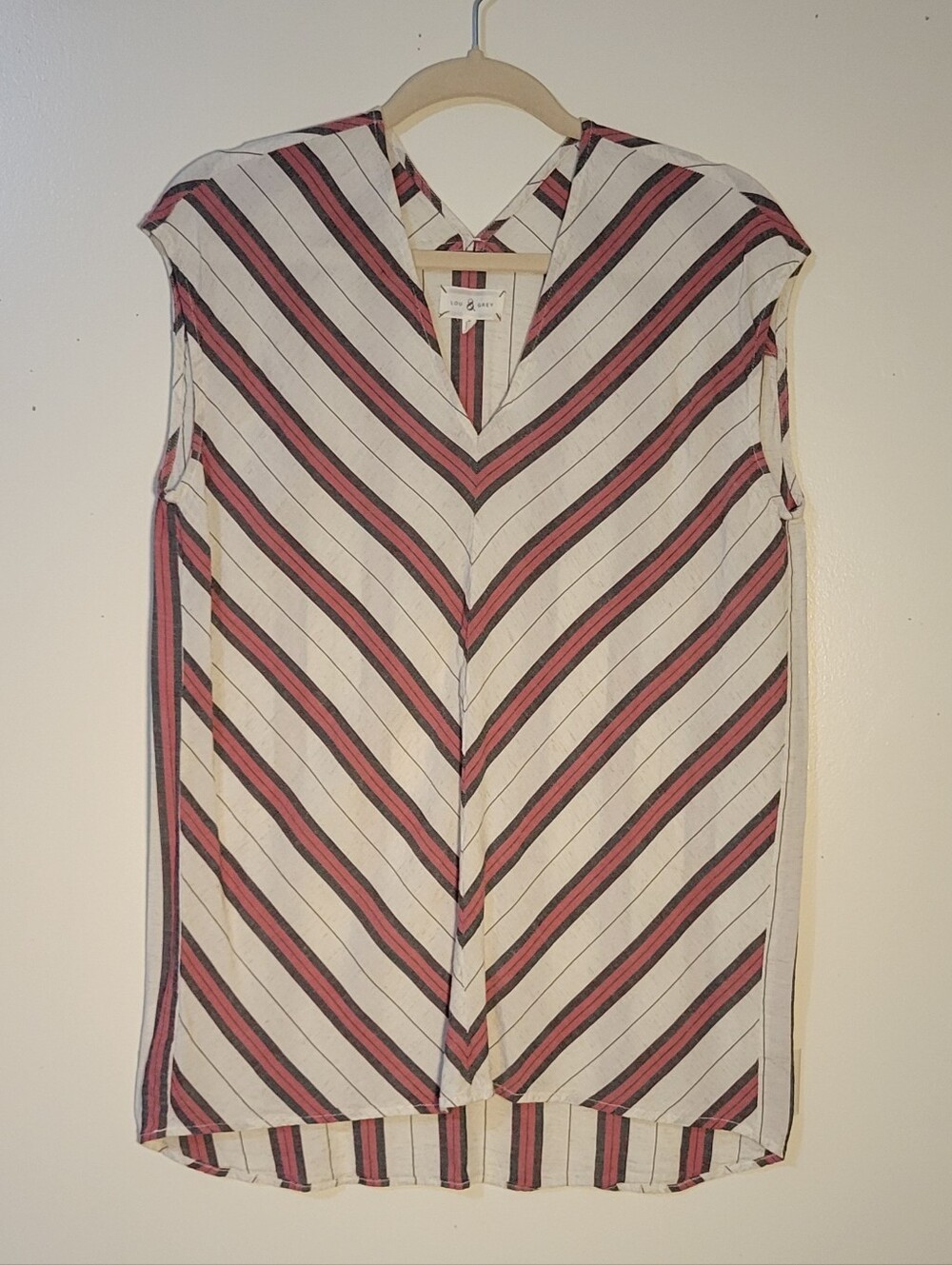 Lou & Grey (Women's Small) Linen Blend White, Red, Black Striped Sleeveless Top